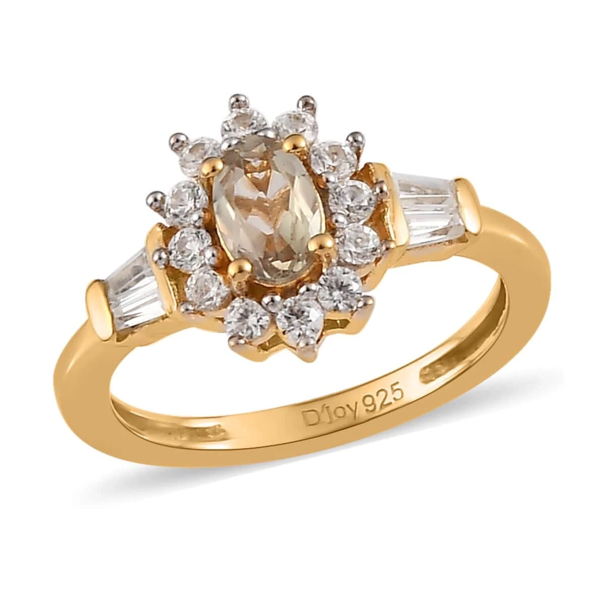 AAA Turkizite, Natural White Zircon Ring In Vermeil YG Over Sterling Silver 1.00 Ctw 3 AAA Turkizite, Natural White Zircon Ring In Vermeil YG Over Sterling Silver 1.00 Ctw