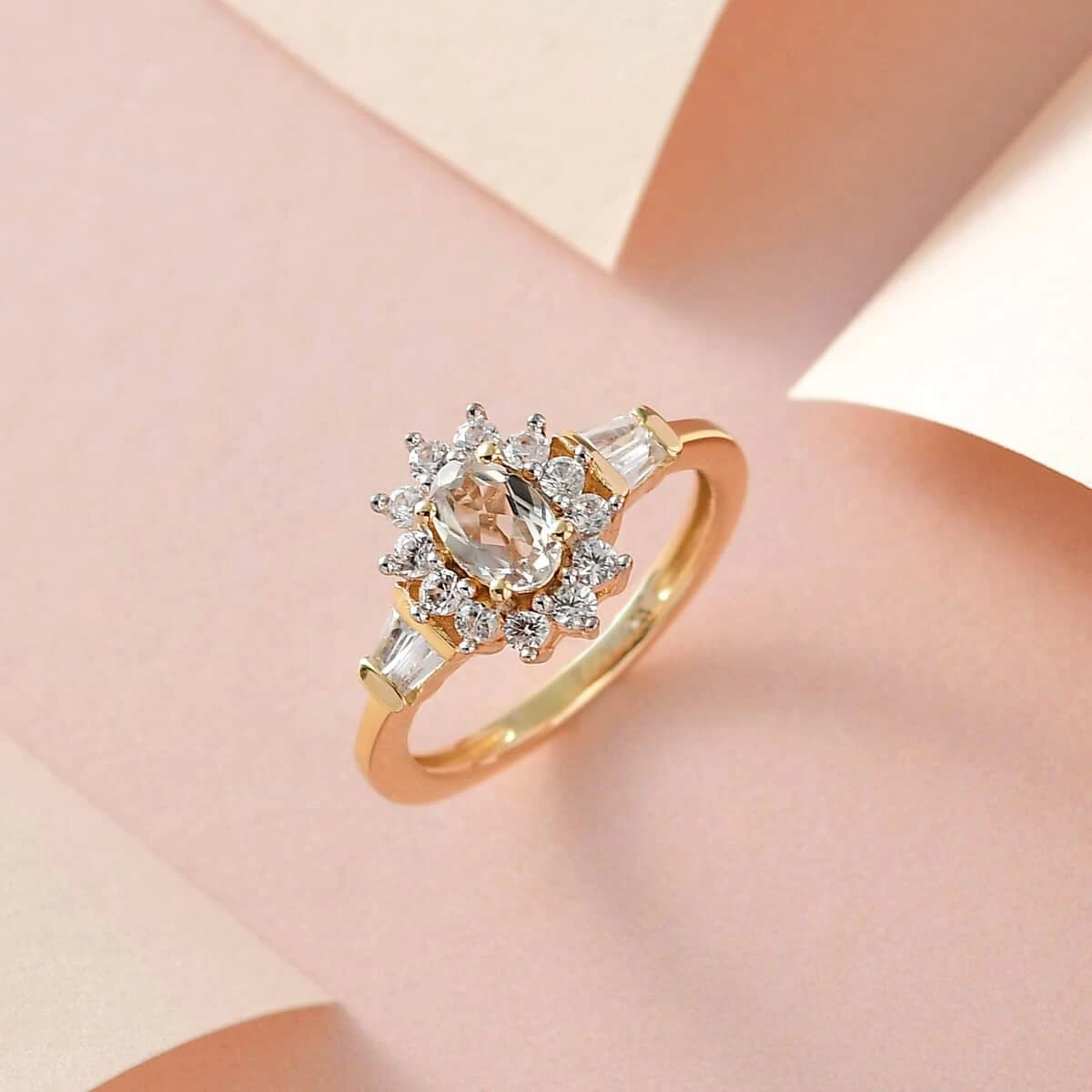 AAA Turkizite, Natural White Zircon Ring In Vermeil YG Over Sterling Silver 1.00 Ctw 4 AAA Turkizite, Natural White Zircon Ring In Vermeil YG Over Sterling Silver 1.00 Ctw - Image 2