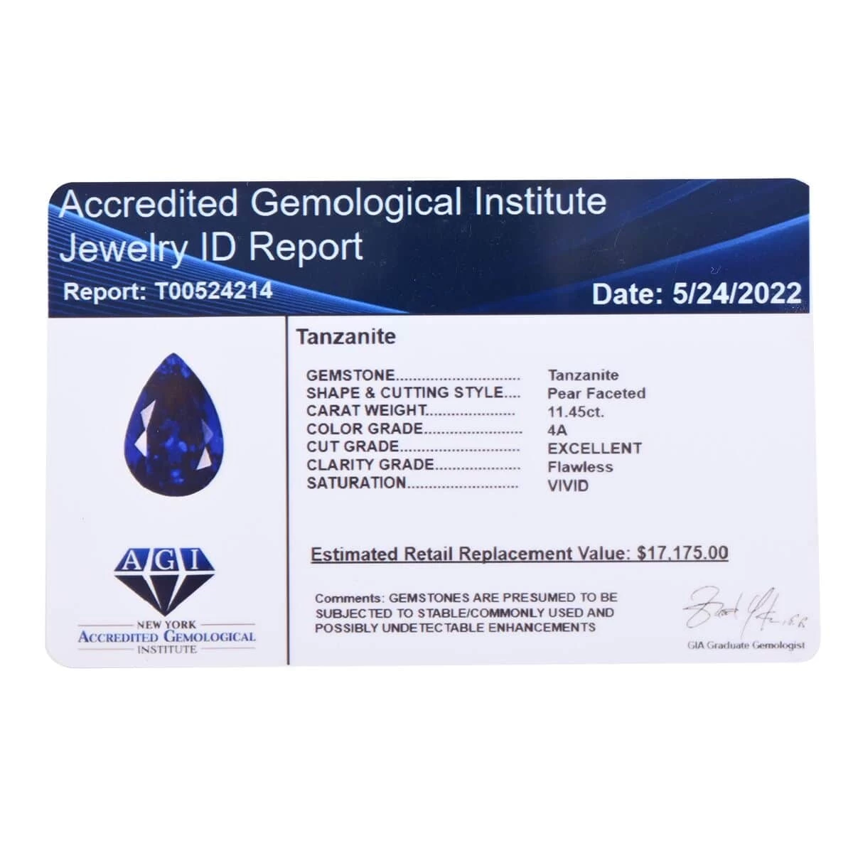 Ankur Treasure Chest Certified AAAA Tanzanite (Pear Free Size) 11.00 Ctw 6 Ankur Treasure Chest Certified AAAA Tanzanite (Pear Free Size) 11.00 Ctw - Image 4