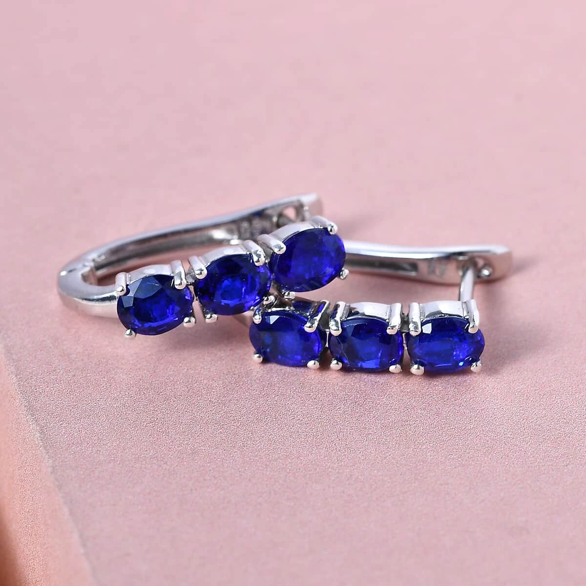 Tanzanian Blue Spinel (DF) Huggie Hoop Earrings In Platinum Over Sterling Silver 2.30 Ctw 4 Tanzanian Blue Spinel (DF) Huggie Hoop Earrings In Platinum Over Sterling Silver 2.30 Ctw - Image 2