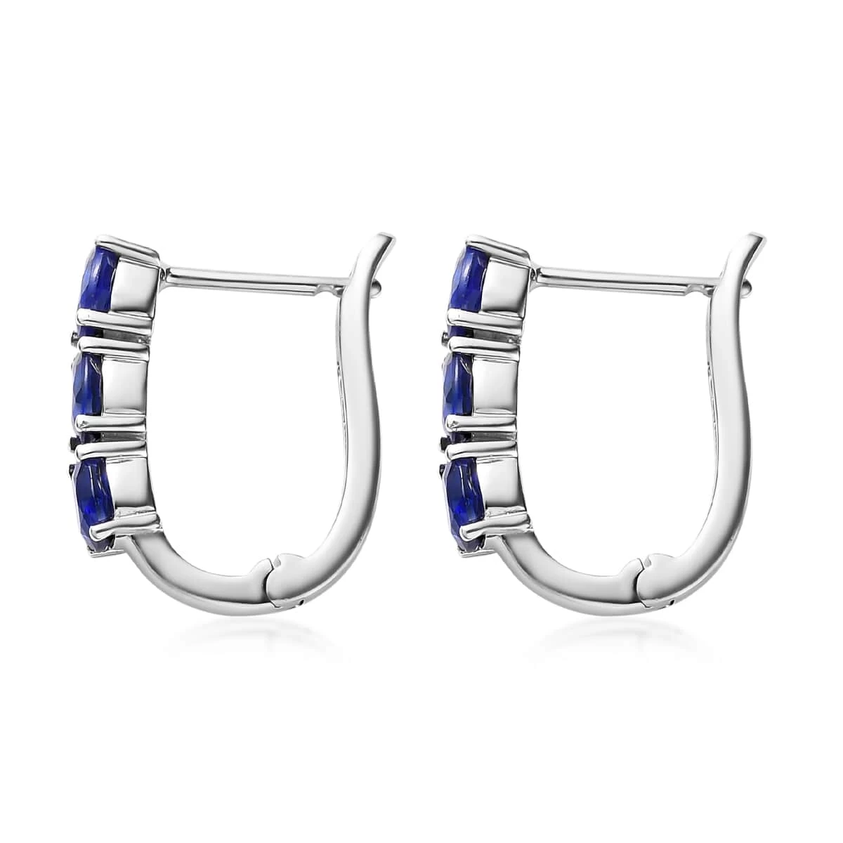Tanzanian Blue Spinel (DF) Huggie Hoop Earrings In Platinum Over Sterling Silver 2.30 Ctw 6 Tanzanian Blue Spinel (DF) Huggie Hoop Earrings In Platinum Over Sterling Silver 2.30 Ctw - Image 4
