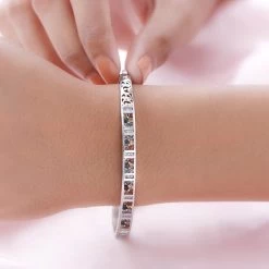 Multi Sapphire And Natural White Zircon Bangle Bracelet In Platinum Over Sterling Silver (6.50 In) 11.5 Grams 2.50 Ctw -Jewelry store 7163711 2