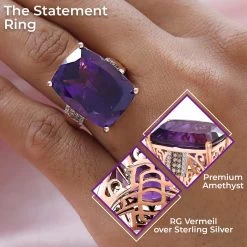 Amethyst, Natural Champagne And White Diamond Ring In Vermeil Rose Gold Over Sterling Silver 20.30 Ctw -Jewelry store 7164685 2