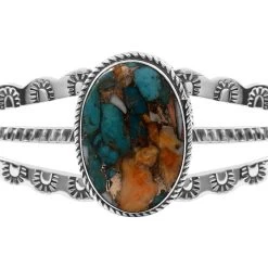 SANTA FE Style Mojave Turquoise Cuff Bracelet In Sterling Silver (6.50 In) 20.2 Grams 18.00 Ctw -Jewelry store 7165052 3