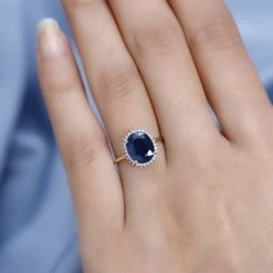 Luxoro Premium Tanzanian Blue Spinel Ring, Diamond Accent Ring, Diamond Halo Ring,10K Yellow Gold Ring 2.90 Ctw -Jewelry store 7166907 2