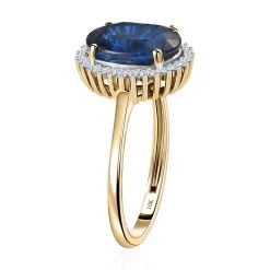Luxoro Premium Tanzanian Blue Spinel Ring, Diamond Accent Ring, Diamond Halo Ring,10K Yellow Gold Ring 2.90 Ctw -Jewelry store 7166907 3