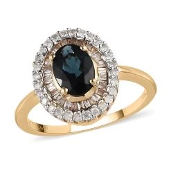 Luxoro 10K Yellow Gold Premium Monte Belo Indicolite And G-H I3 Diamond Ring 1.10 Ctw