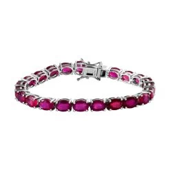 Doorbuster Niassa Ruby Tennis Bracelet In Platinum Over Sterling Silver (6.50 In) 10.85 Grams 22.00 Ctw