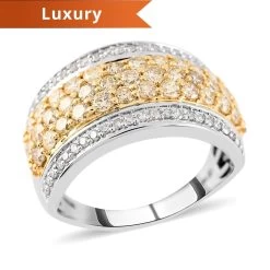 NY Closeout 14K White Gold I2 Natural Yellow And White Diamond 5-Row Ring 5 Grams 1.50 Ctw