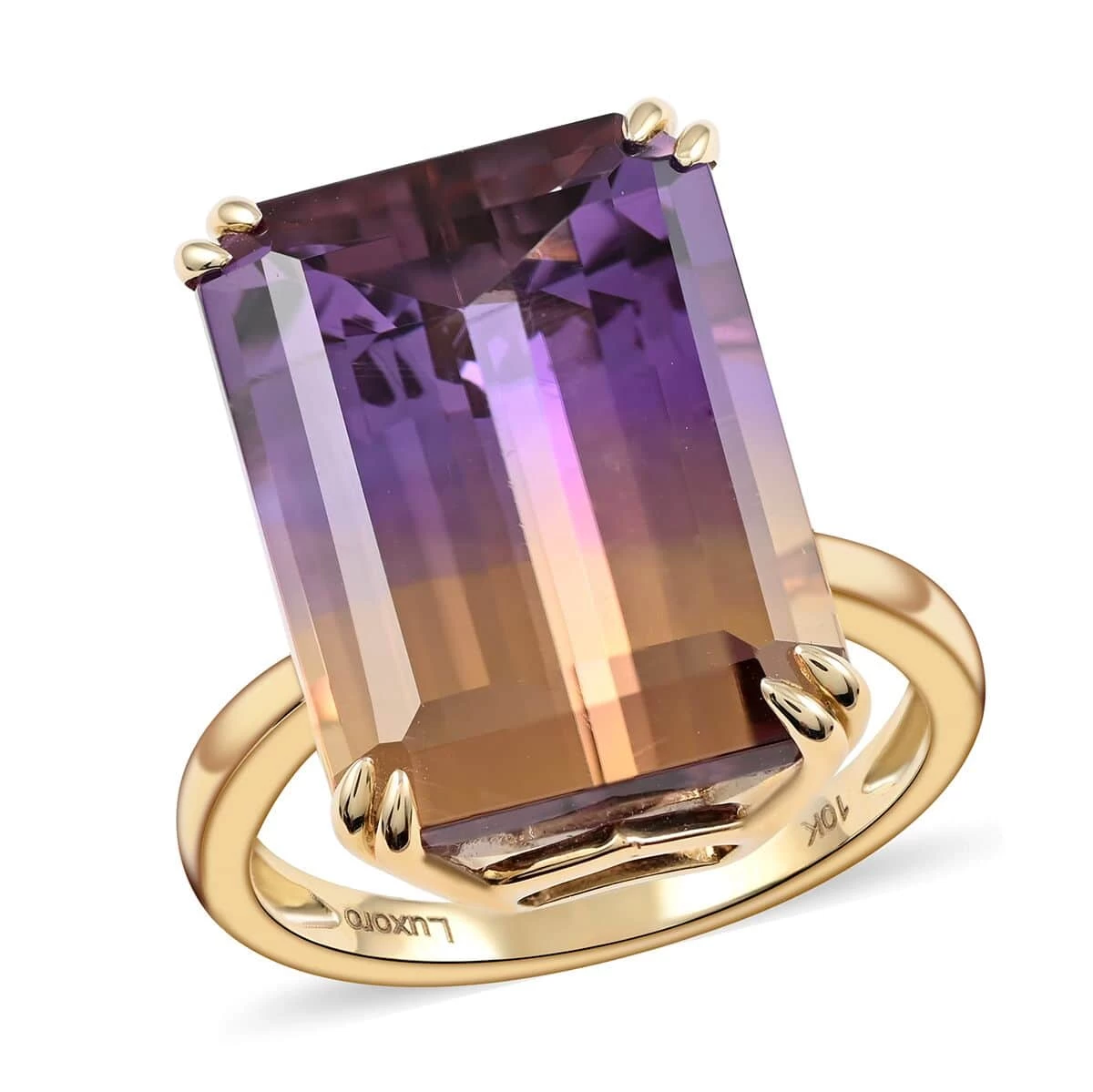Luxoro 10K Yellow Gold AAA Anahi Ametrine Solitaire Ring 15.90 Ctw 3 Luxoro 10K Yellow Gold AAA Anahi Ametrine Solitaire Ring 15.90 Ctw
