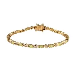AAA Sava Sphene And Natural White Zircon Bracelet In Vermeil Yellow Gold Over Sterling Silver (6.50 In) 5.35 Ctw