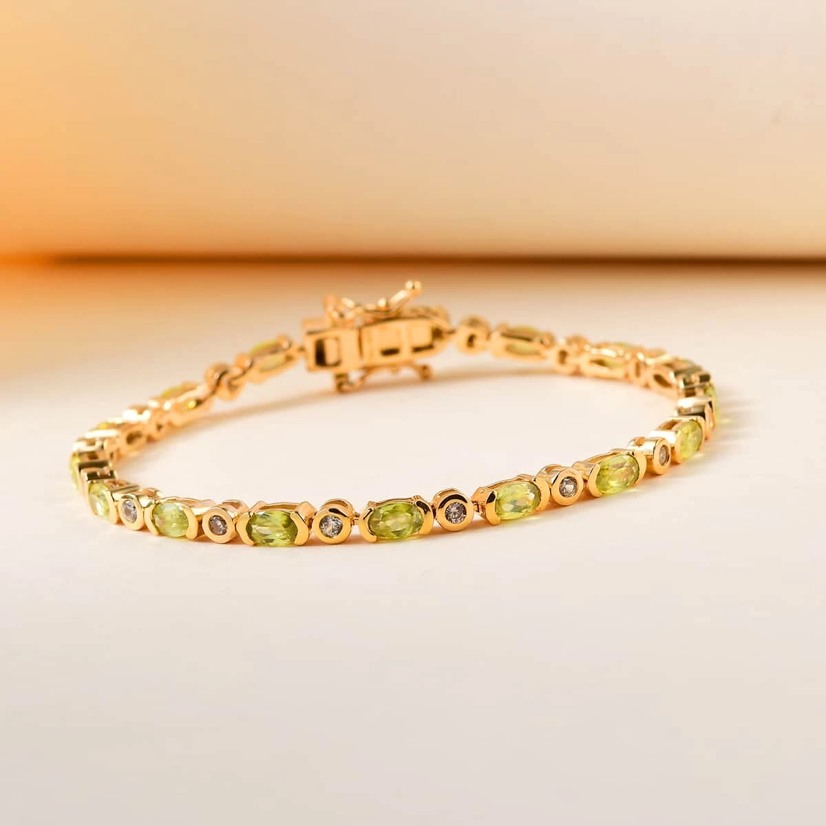 AAA Sava Sphene And Natural White Zircon Bracelet In Vermeil Yellow Gold Over Sterling Silver (6.50 In) 5.35 Ctw 4 AAA Sava Sphene And Natural White Zircon Bracelet In Vermeil Yellow Gold Over Sterling Silver (6.50 In) 5.35 Ctw - Image 2