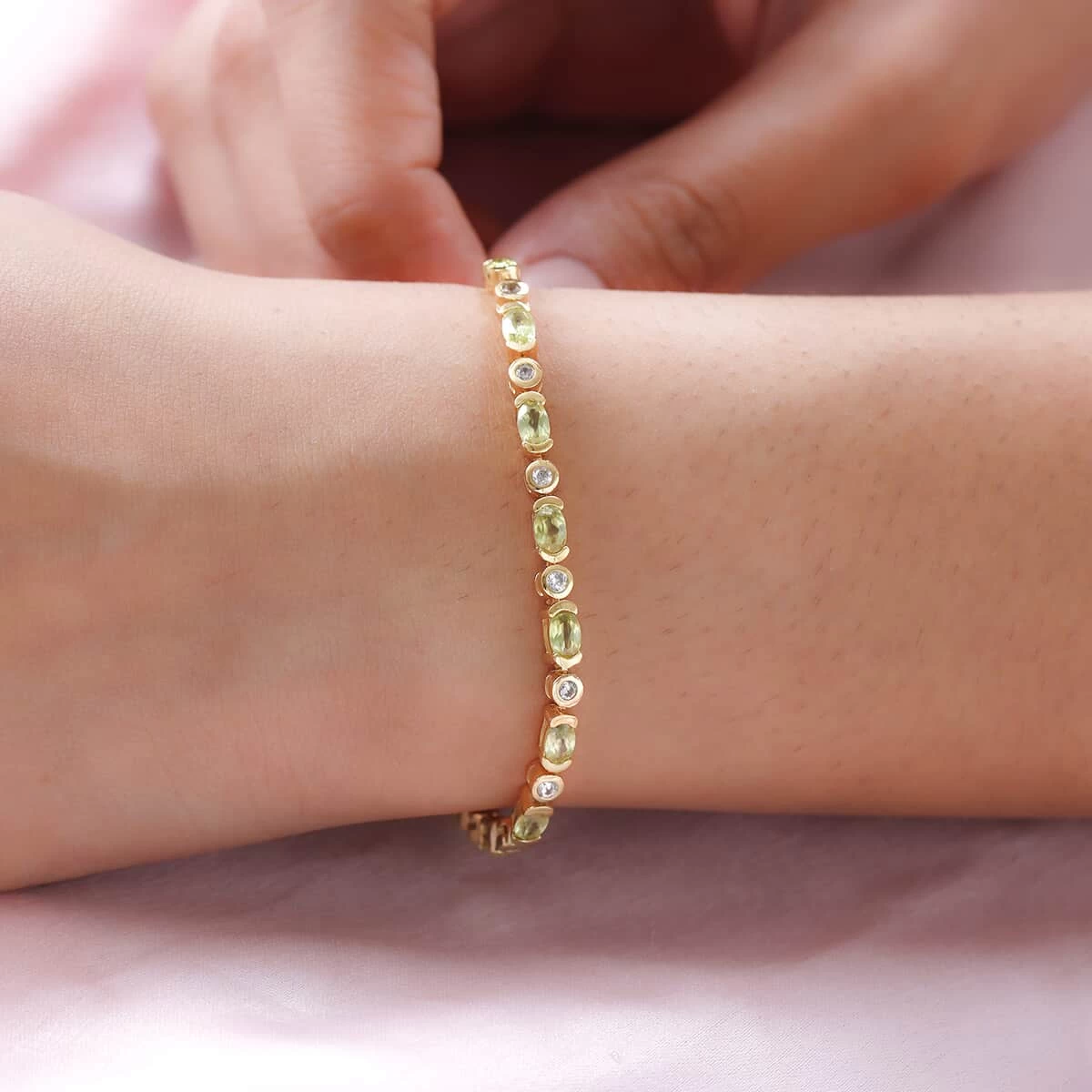 AAA Sava Sphene And Natural White Zircon Bracelet In Vermeil Yellow Gold Over Sterling Silver (6.50 In) 5.35 Ctw 5 AAA Sava Sphene And Natural White Zircon Bracelet In Vermeil Yellow Gold Over Sterling Silver (6.50 In) 5.35 Ctw - Image 3