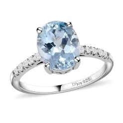 Premium Mangoro Aquamarine, Diamond (0.15 Cts) Ring In Platinum Over Sterling Silver 2.40 Ctw