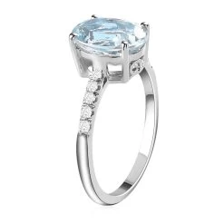 Premium Mangoro Aquamarine, Diamond (0.15 Cts) Ring In Platinum Over Sterling Silver 2.40 Ctw -Jewelry store 7170335 3
