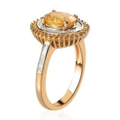 Madagascar Yellow Sapphire, Yellow And White Diamond (Natural & IR) (0.40 Cts) Double Halo Ring In Vermeil YG Over Sterling Silver 1.90 Ctw -Jewelry store 7172953 3