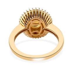 Madagascar Yellow Sapphire, Yellow And White Diamond (Natural & IR) (0.40 Cts) Double Halo Ring In Vermeil YG Over Sterling Silver 1.90 Ctw -Jewelry store 7172953 4