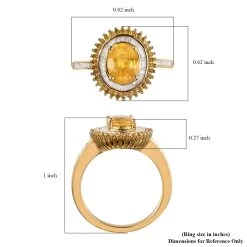 Madagascar Yellow Sapphire, Yellow And White Diamond (Natural & IR) (0.40 Cts) Double Halo Ring In Vermeil YG Over Sterling Silver 1.90 Ctw -Jewelry store 7172953 5