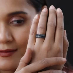 Doorbuster Blue Diamond 3 Row Ring In Platinum Over Sterling Silver 1.00 Ctw 10 Doorbuster Blue Diamond 3 Row Ring In Platinum Over Sterling Silver 1.00 Ctw -Jewelry store 7174632 2