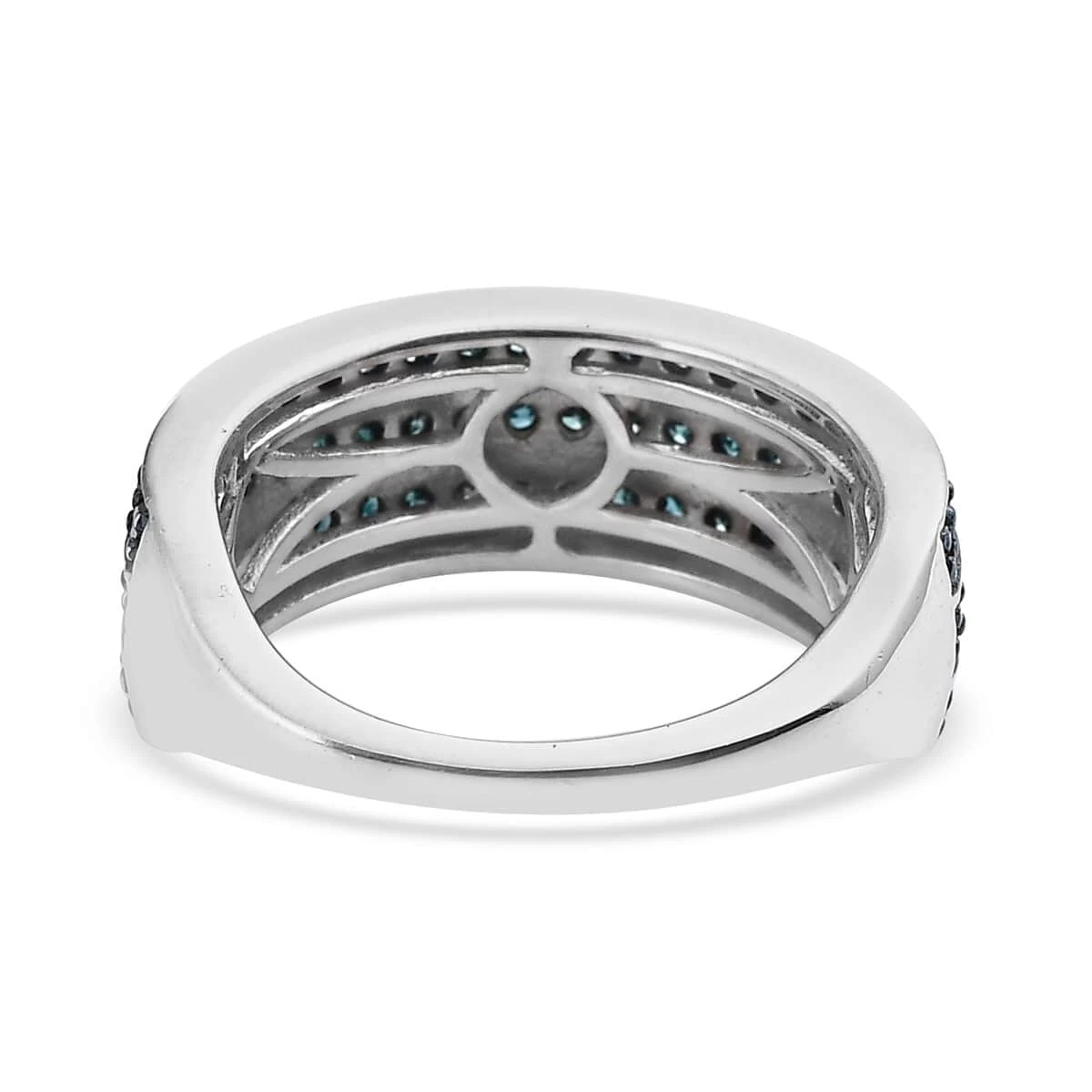 Doorbuster Blue Diamond 3 Row Ring In Platinum Over Sterling Silver 1.00 Ctw 7 Doorbuster Blue Diamond 3 Row Ring In Platinum Over Sterling Silver 1.00 Ctw - Image 5