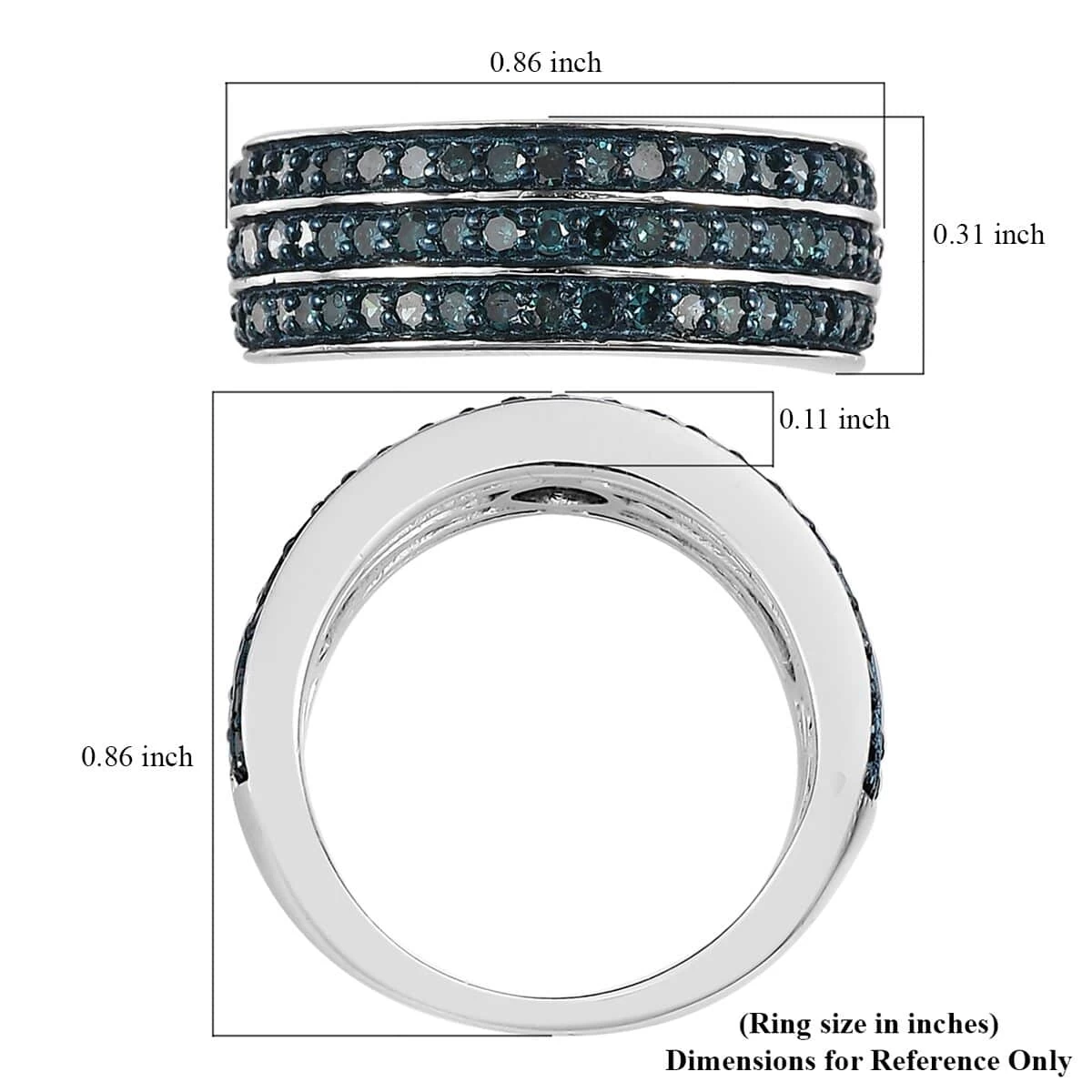 Doorbuster Blue Diamond 3 Row Ring In Platinum Over Sterling Silver 1.00 Ctw 8 Doorbuster Blue Diamond 3 Row Ring In Platinum Over Sterling Silver 1.00 Ctw - Image 6