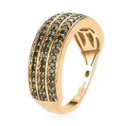 Green Diamond 3 Row Band Ring In Vermeil Yellow Gold Over Sterling Silver 1.00 Ctw -Jewelry store 7174645 3