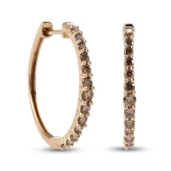 Luxoro 10K White Gold Natural Champagne Diamond Hoop Earrings 1.00 Ctw