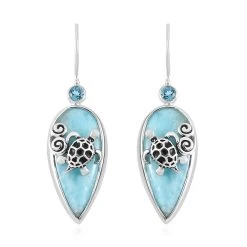 Sajen Silver Larimar And Celestial Swiss Blue Mystic Quartz Dangle Earrings In Platinum Over Sterling Silver 18.25 Ctw