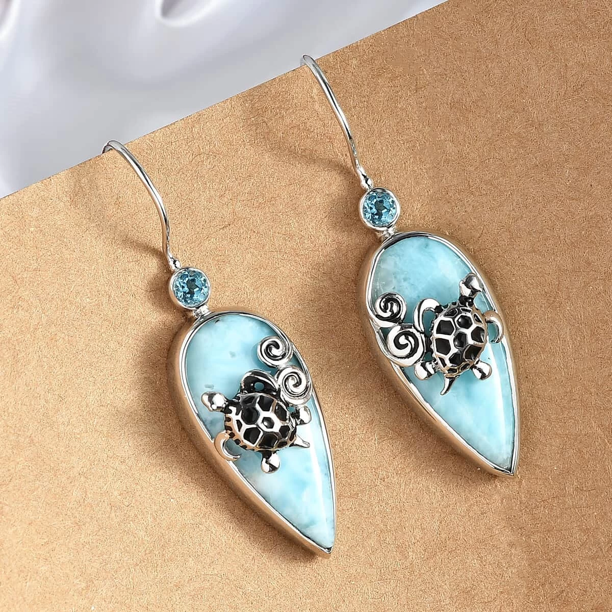 Sajen Silver Larimar And Celestial Swiss Blue Mystic Quartz Dangle Earrings In Platinum Over Sterling Silver 18.25 Ctw 4 Sajen Silver Larimar And Celestial Swiss Blue Mystic Quartz Dangle Earrings In Platinum Over Sterling Silver 18.25 Ctw - Image 2