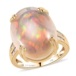 Doorbuster LUXORO 10K Yellow Gold AAA Ethiopian Welo Opal And G-H I3 Diamond Ring 3.40 Grams 10.65 Ctw Image Number 0 Doorbuster LUXORO 10K Yellow Gold AAA Ethiopian Welo Opal A