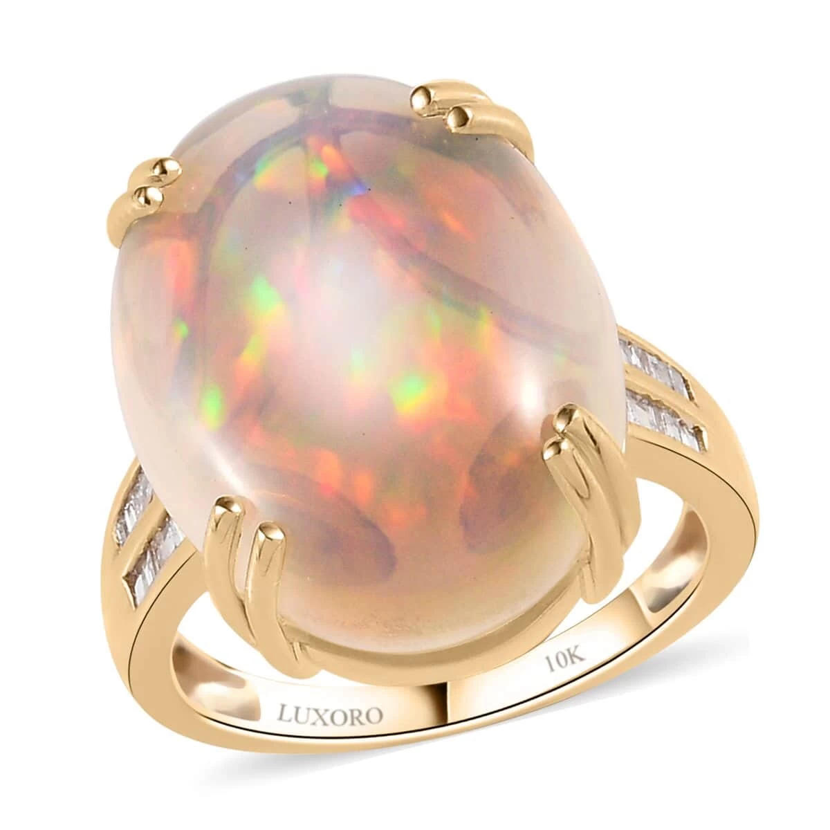 Luxoro 10K Yellow Gold AAA Ethiopian Welo Opal And G-H I3 Diamond Ring 11.65 Ctw 3 Luxoro 10K Yellow Gold AAA Ethiopian Welo Opal And G-H I3 Diamond Ring 11.65 Ctw