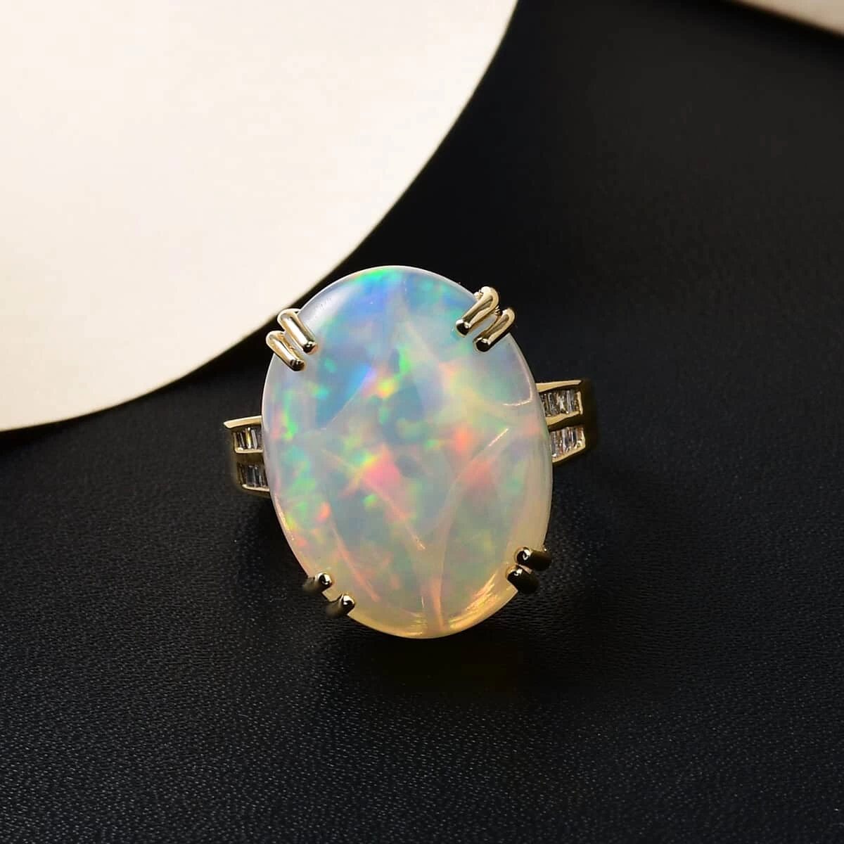 Luxoro 10K Yellow Gold AAA Ethiopian Welo Opal And G-H I3 Diamond Ring 11.65 Ctw 4 Luxoro 10K Yellow Gold AAA Ethiopian Welo Opal And G-H I3 Diamond Ring 11.65 Ctw - Image 2