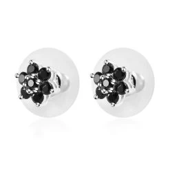 Natural Thai Black Spinel Floral Stud Earrings In Sterling Silver 1.00 Ctw -Jewelry store 7189690 3