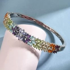 Multi Gemstone Bracelet In Platinum Over Sterling Silver, Silver Bangles, Birthday Gifts For Her (7.25 In) 11.90 Ctw -Jewelry store 7191448 1 1