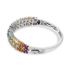 Multi Gemstone Bangle Bracelet In Platinum Over Sterling Silver (7.25 In) 22 Grams 11.90 Ctw -Jewelry store 7191448 3