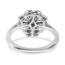Blue Diamond Floral Ring, Rhodium & Platinum Over Sterling Silver Ring, Blue Diamond Cluster Ring, Rings For Her 0.25 Ctw -Jewelry store 7193143 5