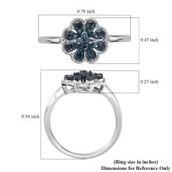 Blue Diamond Floral Ring, Rhodium & Platinum Over Sterling Silver Ring, Blue Diamond Cluster Ring, Rings For Her 0.25 Ctw -Jewelry store 7193143 6