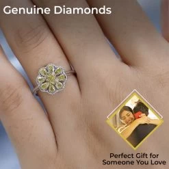 Yellow Diamond Floral Ring, Rhodium & Platinum Over Sterling Silver Ring, Yellow Diamond Cluster Ring, Rings For Her 0.25 Ctw -Jewelry store 7193165 2