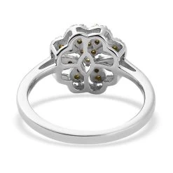 Yellow Diamond Floral Ring, Rhodium & Platinum Over Sterling Silver Ring, Yellow Diamond Cluster Ring, Rings For Her 0.25 Ctw -Jewelry store 7193165 5