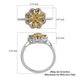 Yellow Diamond Floral Ring, Rhodium & Platinum Over Sterling Silver Ring, Yellow Diamond Cluster Ring, Rings For Her 0.25 Ctw -Jewelry store 7193165 6