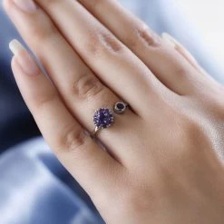 Amethyst February Birthstone Anxiety Spinner Openable Band Ring In Platinum Over Sterling Silver (Large Adjustable Size 9-11) 0.60 Ctw -Jewelry store 7193637 1
