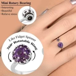 Amethyst February Birthstone Anxiety Spinner Openable Band Ring In Platinum Over Sterling Silver (Large Adjustable Size 9-11) 0.60 Ctw -Jewelry store 7193637 3