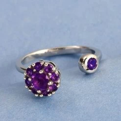 Amethyst February Birthstone Anxiety Spinner Openable Band Ring In Platinum Over Sterling Silver (Large Adjustable Size 9-11) 0.60 Ctw -Jewelry store 7193637 5