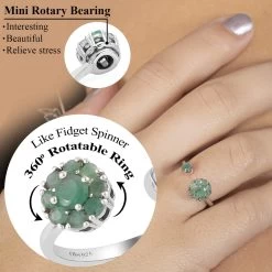Socoto Emerald May Birthstone Anxiety Spinner Openable Band Ring In Platinum Over Sterling Silver (Large Adjustable Size 9-11) 0.75 Ctw -Jewelry store 7193678 1