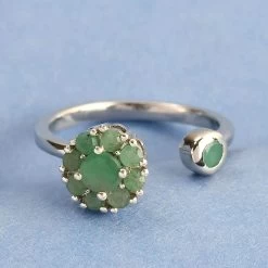 Socoto Emerald May Birthstone Anxiety Spinner Openable Band Ring In Platinum Over Sterling Silver (Large Adjustable Size 9-11) 0.75 Ctw -Jewelry store 7193678 2