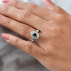 Premium Tanzanian Natural Chrome Tourmaline And Natural White Zircon Double Halo Ring In Platinum Over Sterling Silver 1.10 Ctw -Jewelry store 7194474 2