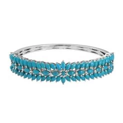 Sleeping Beauty Turquoise Bracelet, Sterling Silver Bangle Bracelet, Floral Bracelet, Silver Jewelry For Her (6.50 In) 9.15 Ctw