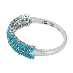 Doorbuster American Natural Sleeping Beauty Turquoise Bangle Bracelet In Platinum Over Sterling Silver (6.50 In) 21 Grams 9.15 Ctw -Jewelry store 7194500 4