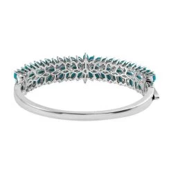 Doorbuster American Natural Sleeping Beauty Turquoise Bangle Bracelet In Platinum Over Sterling Silver (6.50 In) 21 Grams 9.15 Ctw -Jewelry store 7194500 5