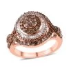 Natural Champagne And White Diamond Ring In Rhodium & Vermeil Rose Gold Over Sterling Silver 1.00 Ctw